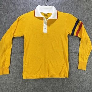 Vintage Sears Shirt Boys 14 Yellow Rugby Polo Long Sleeve Striped Sleeve 70s